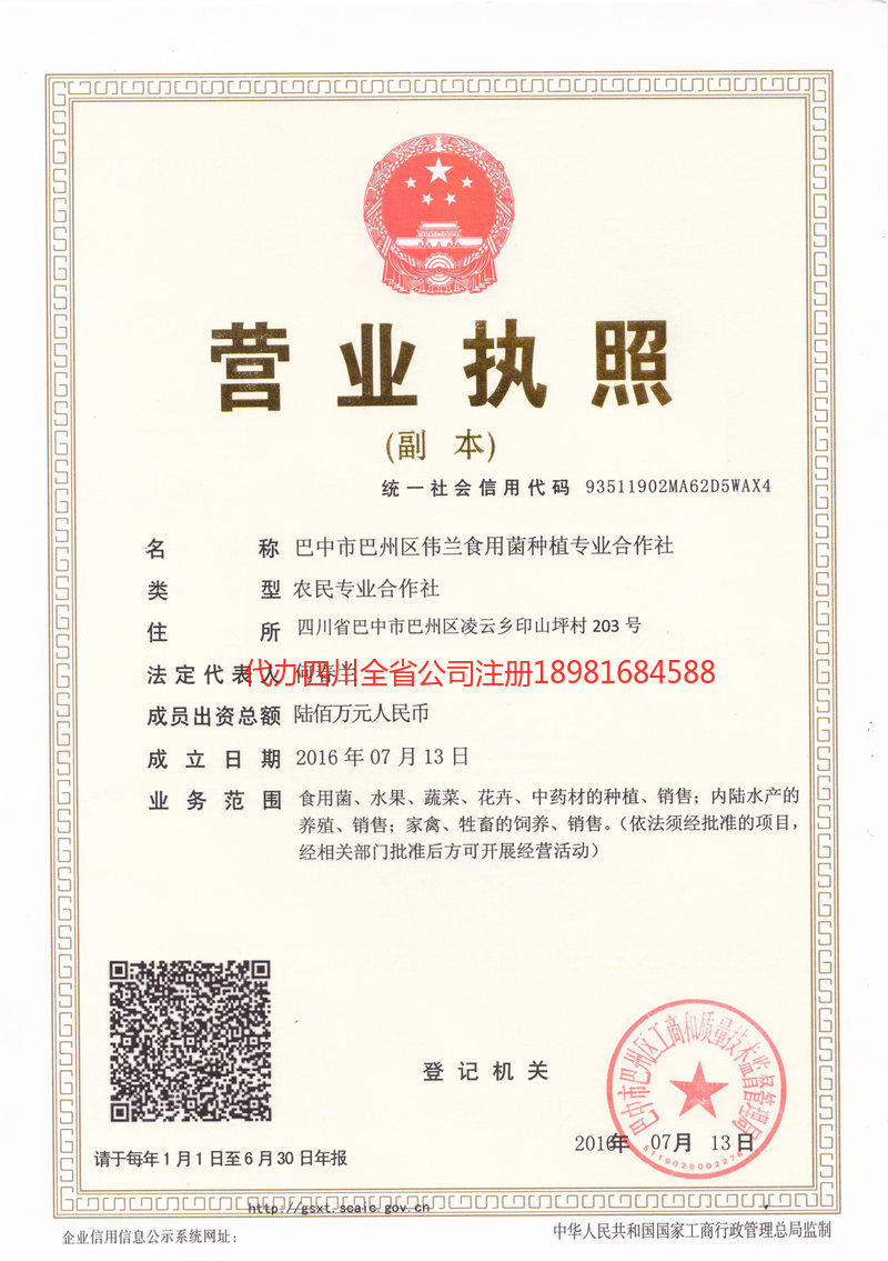 凌源凌源伟兰食用菌种植专业合作社